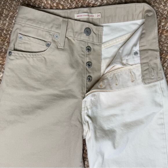 Levi's Women’s Ribcage Straight Ankle Two-toned Cream Tan Jeans Size 24 - Picture 7 of 10